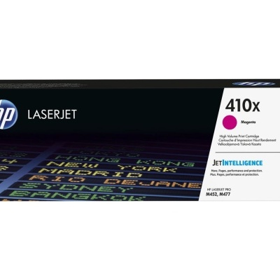 Cartucho de toner HP LaserJet 410X Magenta em embalagem preta e branca
