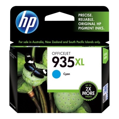 Cartucho de tinta HP OfficeJet 935XL cor ciano em embalagem preta e verde
