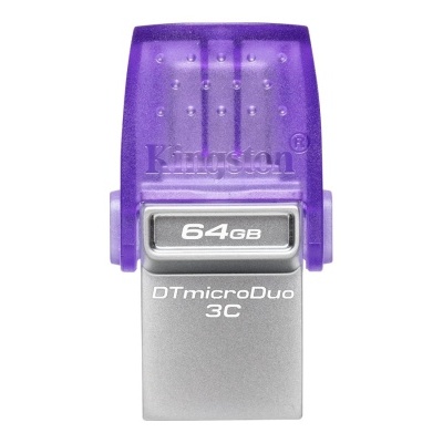 Pen USB Kingston DTmicroDuo 3C 64GB prateado com tampa roxa