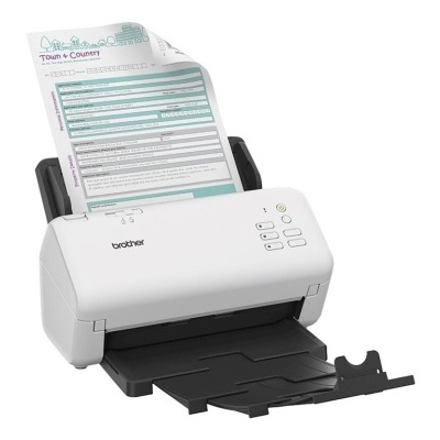 Impressora portátil Brother branca a imprimir documento