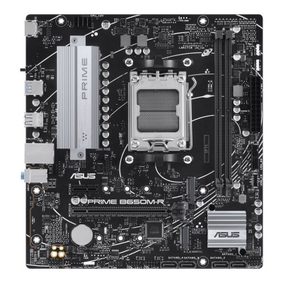 Placa-mãe ASUS PRIME B560M-R preta com componentes metálicos prateados