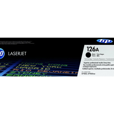 Cartucho toner HP LaserJet 126A preto em caixa preta e branca