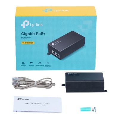Kit TP-Link Gigabit PoE+ Injector com acessórios e embalagem