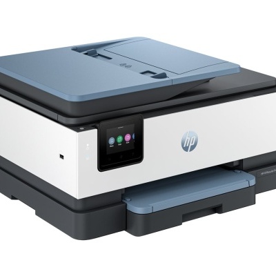 Impressora HP OfficeJet Pro 9015e cinza e branca com ecrã tátil colorido