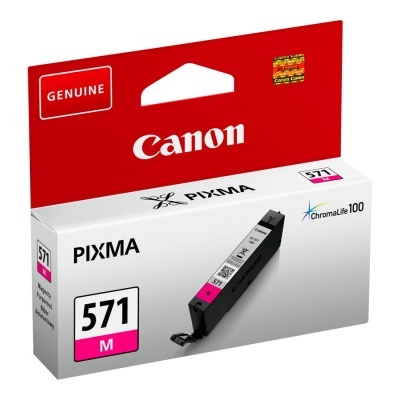 Caixa de tinta magenta Canon PIXMA 571 M em embalagem branca e vermelha