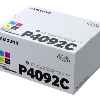 Caixa de toner Samsung P4092C com indicação de cores e texto na embalagem