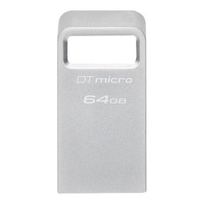 Pen drive cinza de 64GB com texto DT micro