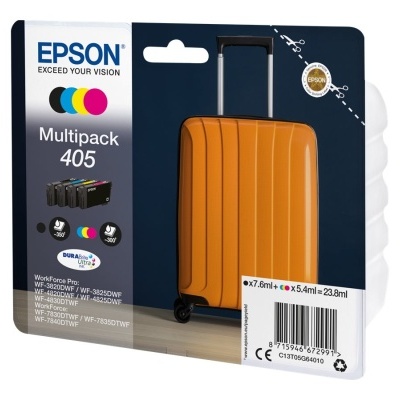 Multipack Epson 405 com tinteiros coloridos em embalagem azul escura