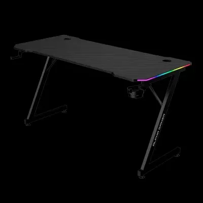 Mesa de gaming preta com iluminação LED RGB