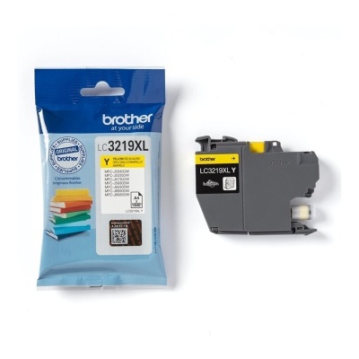 Cartucho de tinta Brother amarelo LC3219XL com embalagem azul