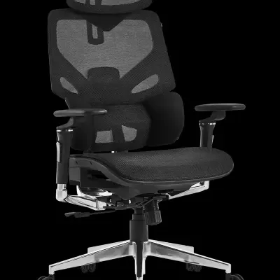 Cadeira de escritório preta ergonómica com apoio de cabeça e braços ajustáveis