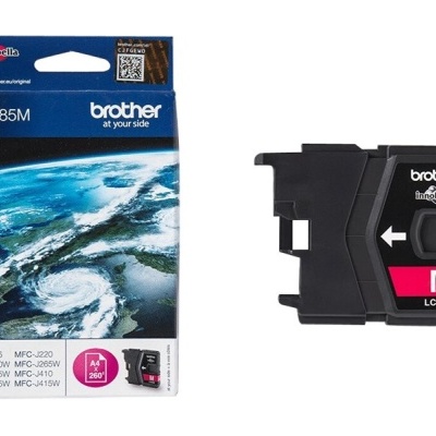 Cartucho de tinta Brother LC985M e embalagem azul com imagem da Terra