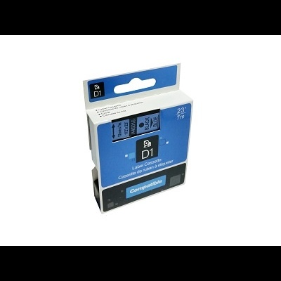 Cassete de fita para etiquetagem D1 preta em embalagem azul e branca