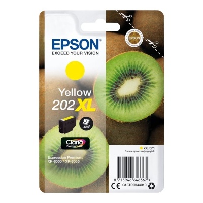 Cartucho de tinta Epson Yellow 202 XL com imagem de kiwi na embalagem