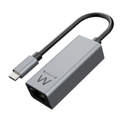 Adaptador USB-C para Ethernet cinza e preto da marca ewent