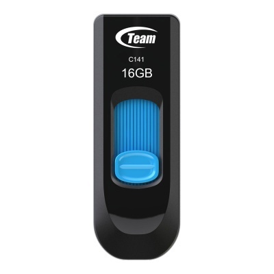 Pen USB Team C141 16GB preto com botão deslizante azul