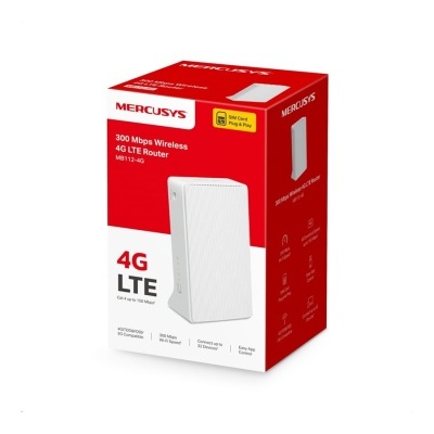 Caixa vermelha e branca de router wireless 4G LTE MERCUSYS