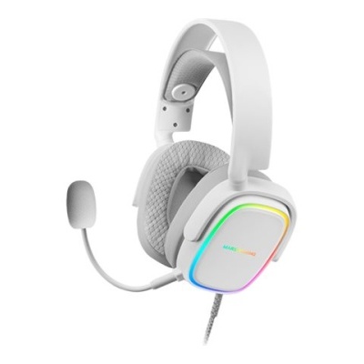 auscultadores gamer brancos com microfone e luzes RGB