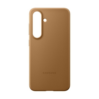 Capa traseira castanho claro para smartphone Samsung com textura tipo couro e recortes para câmara.
