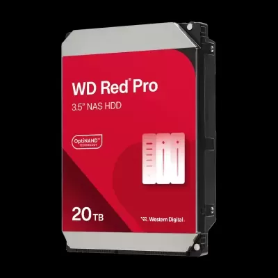 Disco rígido WD Red Pro 20TB com etiqueta vermelha e branca