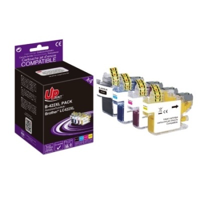 Pack de 4 tinteiros compatíveis Brother LC422XL com embalagem preta e roxa