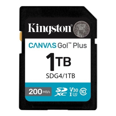 Cartão de memória SD Kingston CANVAS Go Plus 1TB com marcações de velocidade e classe