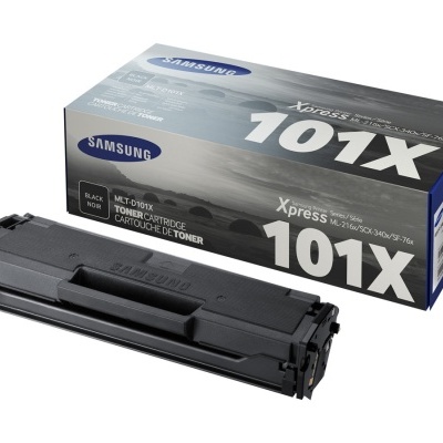 Toner Samsung preto modelo 101X com caixa prateada e azul