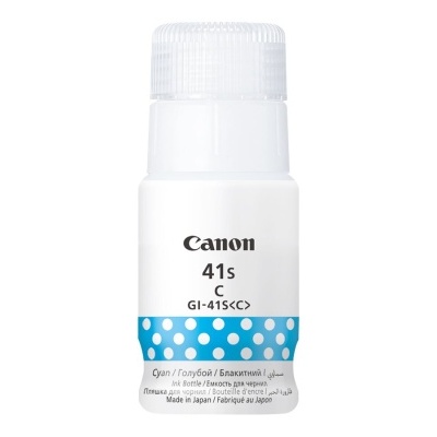 Frasco de tinta Canon 41s C azul com design branco e azul com pontos