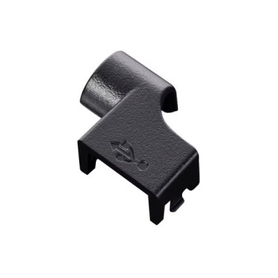 Peça em plástico preto com símbolo USB