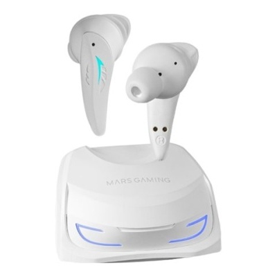 Auriculares sem fios brancos MARS GAMING com estojo compacto e luzes azuis