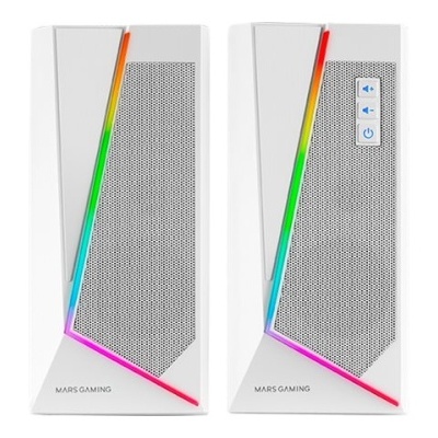 Dispositivos eletrónicos brancos com grades cinzentas e barras de luz coloridas