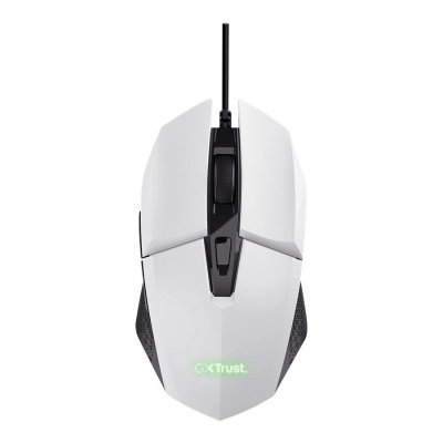 Rato de computador branco e preto com cabo e logo GX Trust