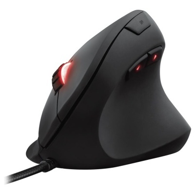 Rato vertical ergonómico preto com luz vermelha