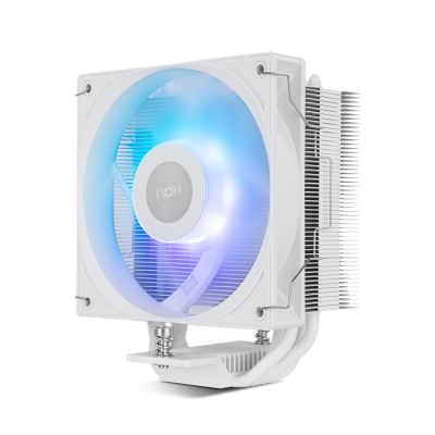 Ventoinha de computador branca com iluminação LED azul e dissipador de calor