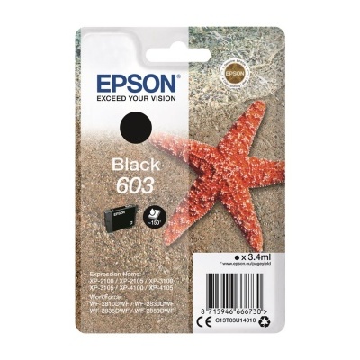Embalagem de tinta preta Epson 603 com imagem de estrela do mar
