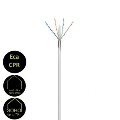 Cabo de rede cinza com fios expostos e etiquetas pretas com texto