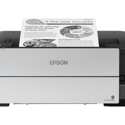 Impressora Epson branca com papel impresso em inglês