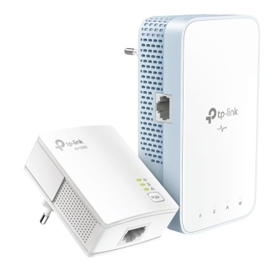 Conjunto de extensores de rede TP-Link branco e azul