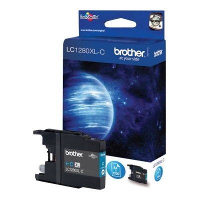 Tinteiro Brother LC1280XL-C ciano com embalagem azul e preta temática espacial