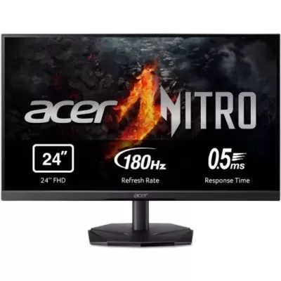 Monitor Acer Nitro preto 24 polegadas com gráficos de fogo no ecrã