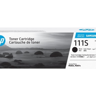 Caixa de toner de impressora HP preta, texto e detalhes visíveis