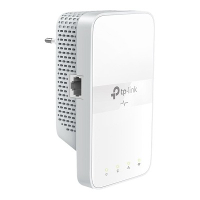 Extensor de rede Wi-Fi TP-Link branco com indicadores LED e entrada Ethernet