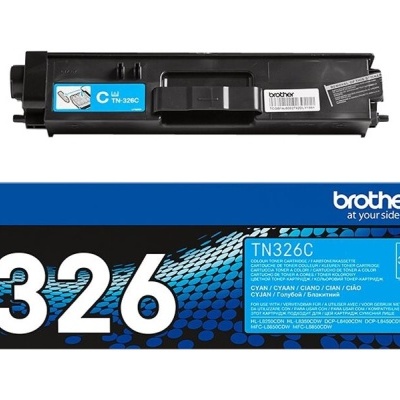 Cartucho de toner preto Brother TN-326C com caixa azul e preta