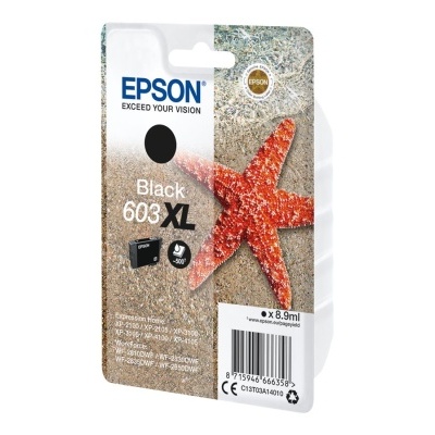 Embalagem de tinta preta Epson 603XL com estrela-do-mar vermelha