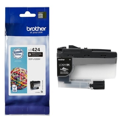 Cartucho de tinta Brother LC424 BK preto e embalagem azul