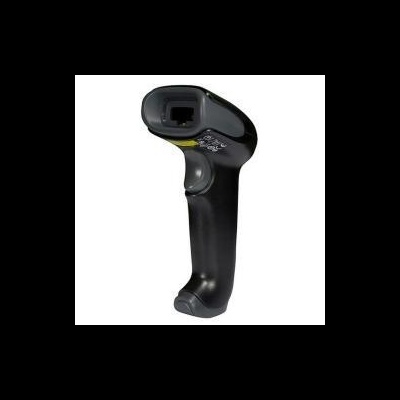 Leitor de código de barras portátil preto com botão cinzento