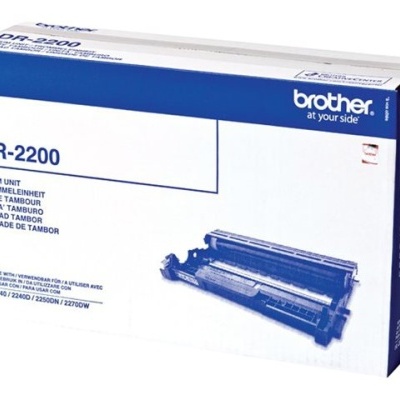 Unidade de tambor Brother DR-2200 numa caixa branca azul com texto e imagem do produto