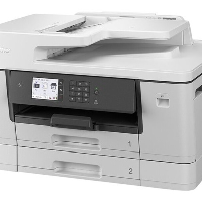 Impressora multifuncional Brother HL-L9310CDW branca com ecrã LCD e duas gavetas de papel