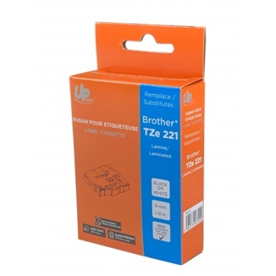 Embalagem de fita para etiquetas Brother TZe 221 preta em fundo branco