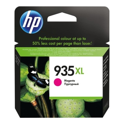 Cartucho de tinta HP 935XL magenta com embalagem preta e verde